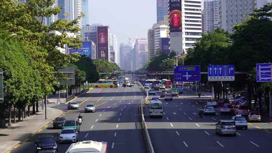 深圳道路交通深南大道车流上下班车来车往