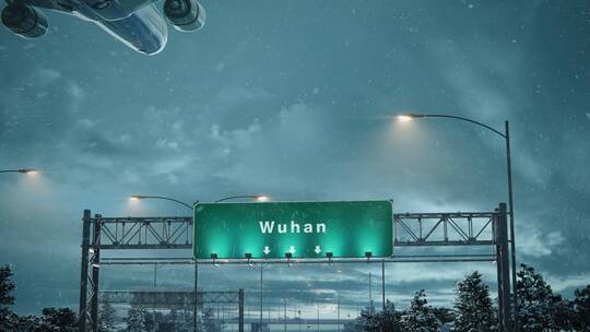 航空飞机降落武汉市区天河机场视频素材模板下载