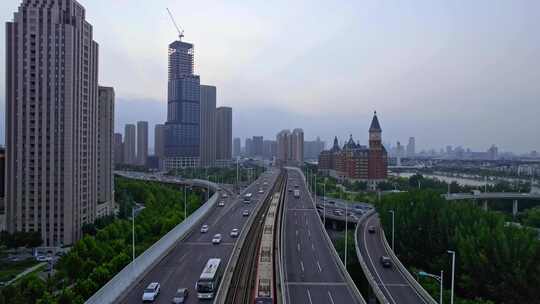 天津海河复兴门城市地铁轨道交通都市风景