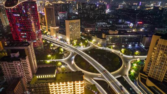 江西南昌城市夜景交通航拍移动延