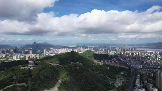 浙江台州白云飞瀑公园白云阁航拍