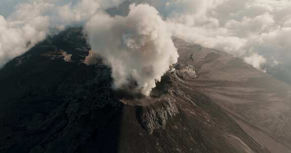 火山，火山口，危地马拉，烟雾