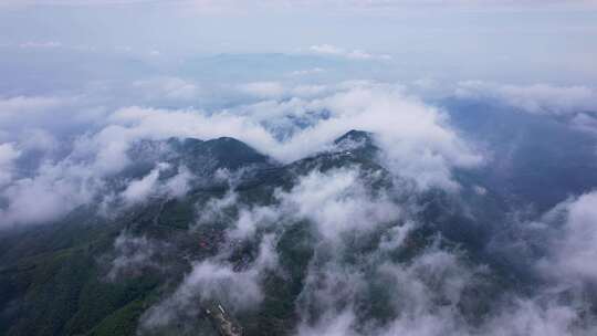 航拍杭州富阳山川云海