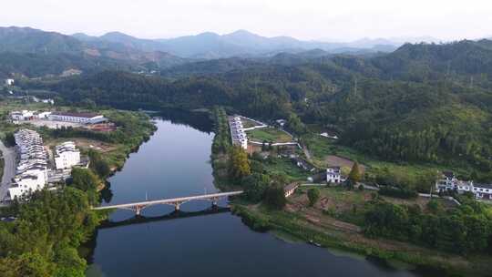 航拍江西农村风景田园河流古村落乡村振兴