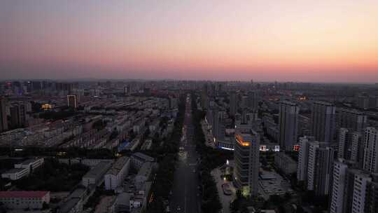 山东青州城市日落晚霞夕阳航拍