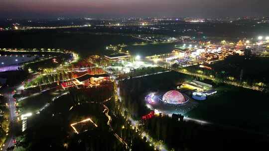 航拍西安昆明池水库夜景