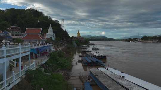 泰国缅甸老挝金三角公园湄公河航拍景观