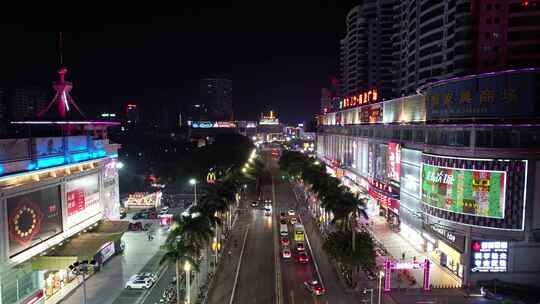 广西北海城市夜景灯光交通航拍