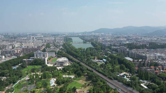 湖北襄阳城市绿化襄阳公园航拍