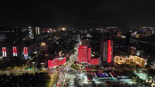 广东汕头龙湖区城市夜景灯光航拍