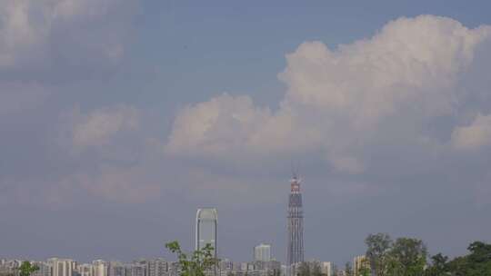 远望城市高层建筑蓝天白云视频素材模板下载