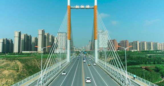 陕西榆林市地标朝阳桥航拍