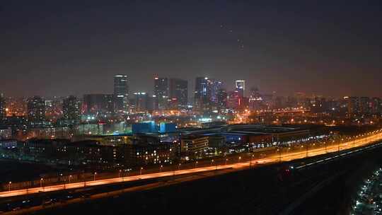 北京城市街道交通高视角夜景