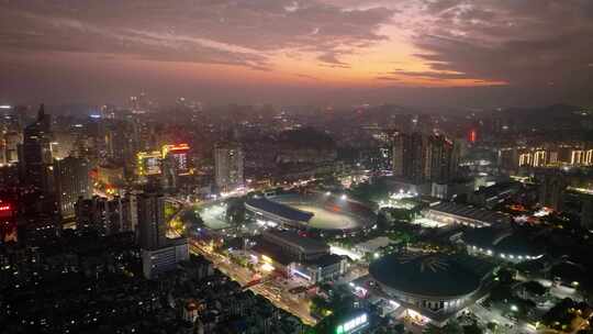 福州体育中心晚霞夜景