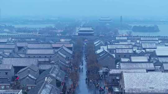 河南商丘古城雪景航拍