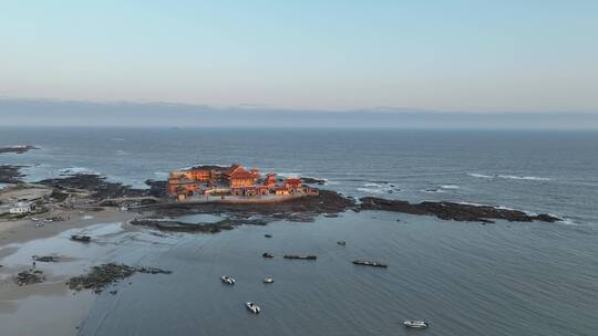 海边寺庙泉州洛伽寺佛教航拍大海上宗教建筑