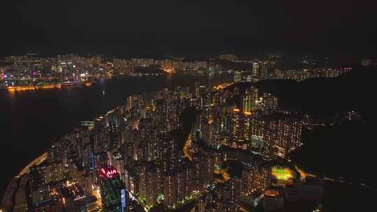 香港城市万家灯火夜景航拍视频4K30P视频素材模板下载