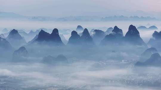 航拍山水水墨意境自然风光