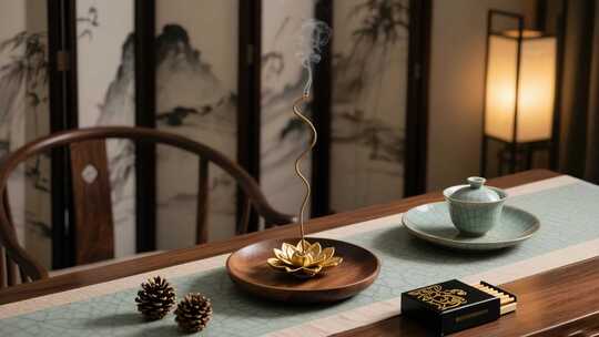 中式茶室禅意香道素材