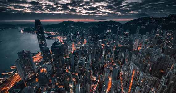 航拍香港城市夜景