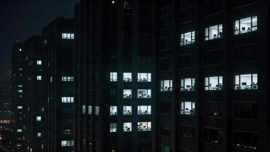 加班快闪合集 夜晚商务办公楼白领通宵工作