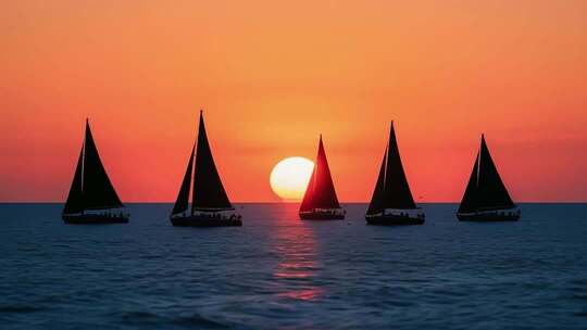 海面帆船日落景象