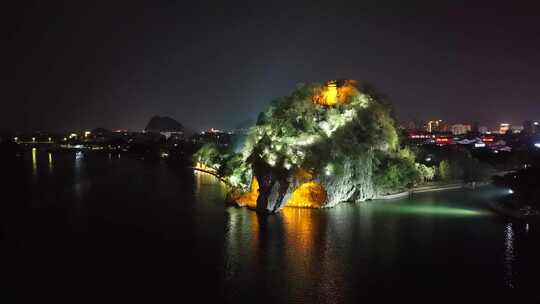 桂林象鼻山夜景航拍