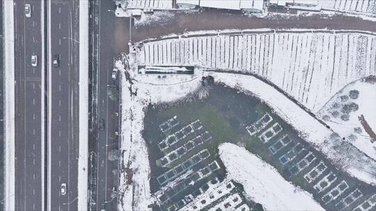 航拍银装素裹城市雪景长沙雪景