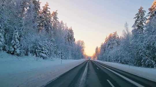 4K公路雪景针叶林