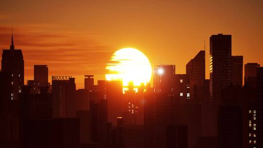 城市日出，初升的太阳视频素材模板下载