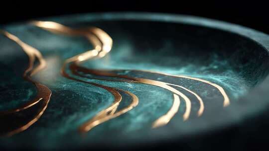 抽象艺术墨绿色金线流动视觉盛宴