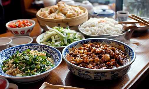 中国美食中式年夜饭团圆宴餐桌美食