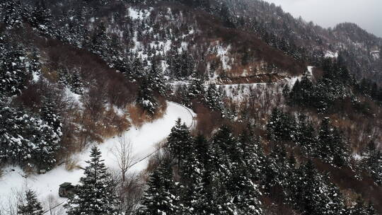 4K湖北神农架无人机航拍雪景山区拍越野车05视频素材模板下载