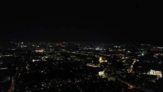 济南老城区泉城市广场夜景灯光航拍高清在线视频素材下载