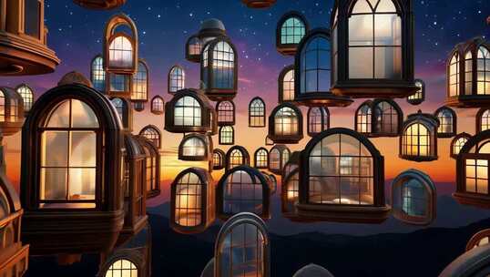 梦幻悬浮窗户夜景