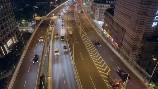 上海延安立交车流航拍夜景