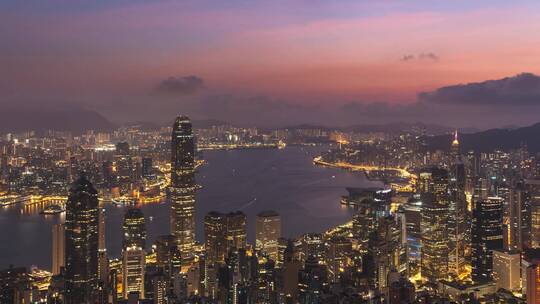 香港维多利亚港湾日出光影