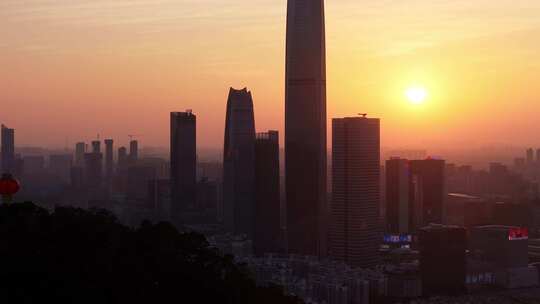 东莞市区日落夜景航拍