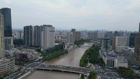 航拍浙江宁波城市风光宁波地标