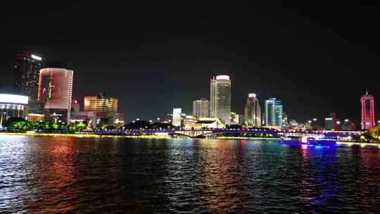 航拍宁波东门口时代广场夜景