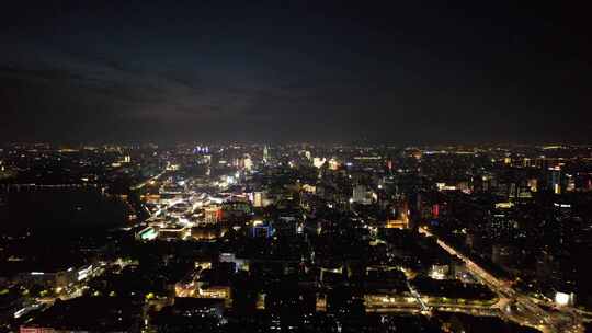 杭州城市夜幕降临夜景交通航拍