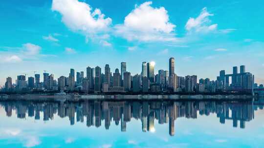 重庆城市宣传片唯美空镜镜面蓝天白云延时