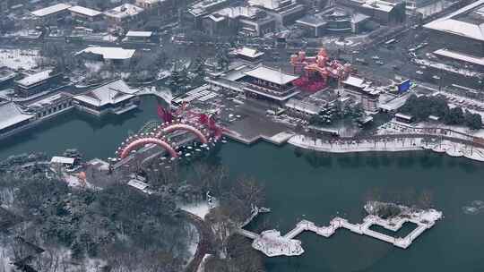 西安大唐芙蓉园雪景视频素材模板下载