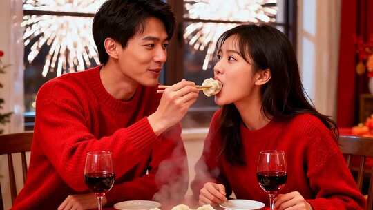 新年情侣温馨浪漫家庭家人春节人物