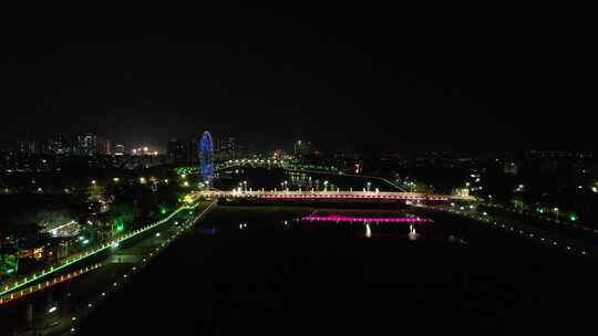 广东茂名城市夜景灯光航拍