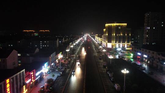 小城市街道夜景航拍