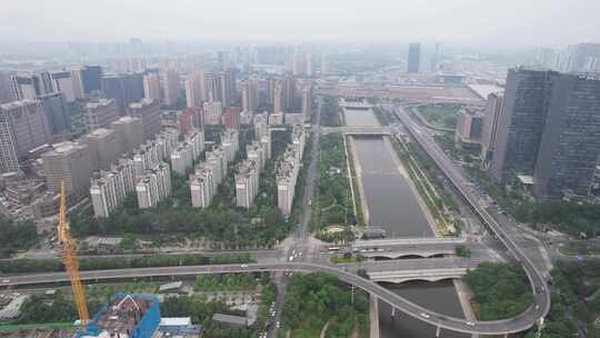 航拍河南郑州七里河视频素材模板下载