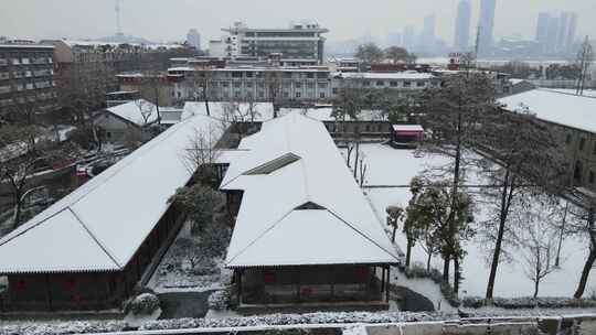 武汉武昌农民运动讲习所雪景航拍