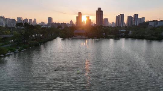 航拍福建福州晋安区晋安湖湖景