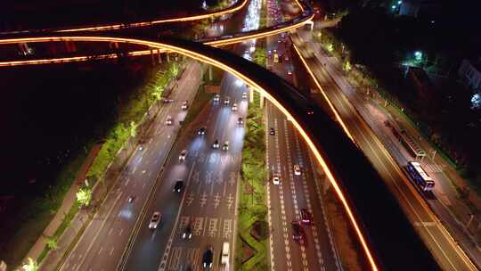 城市交通城市车流立交桥高架桥夜景航拍视频素材模板下载
